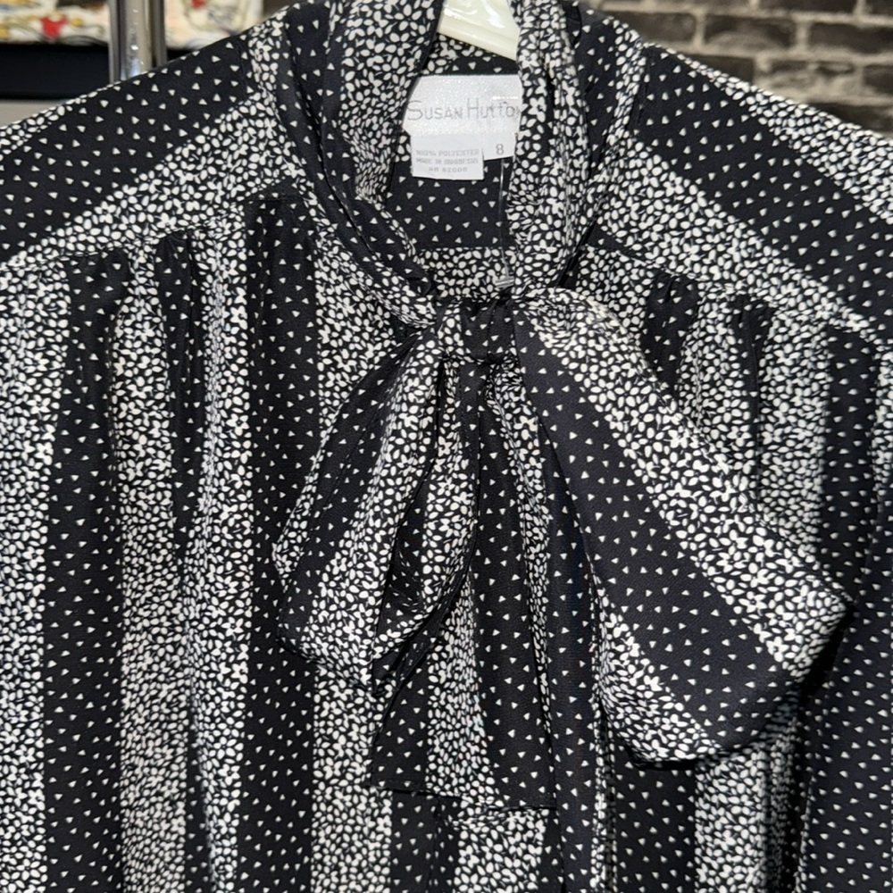 Susan Hutton- Vintage Black & White Long Sleeve Blouse size 8 - Picture 4 of 7